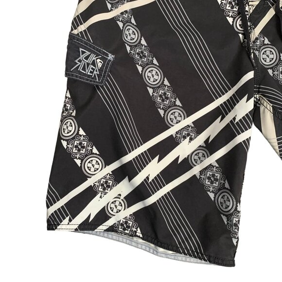 Quiksilver Boardshorts Swim Trunks 38 Black Hook Loop Tie Mesh Cargo Pocket - Picture 3 of 8